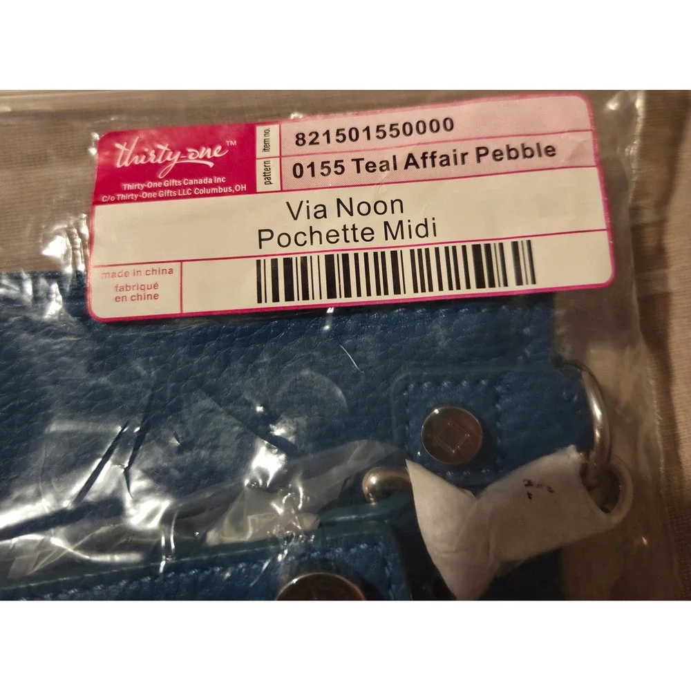 Thirty-One Retired Via Noon Pochette Midi Teal Affair Pebble Wristlet Clutch NIP